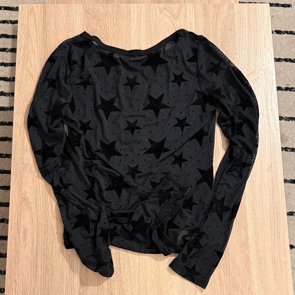 Black Star-Print Long Sleeve  sheet Women's bodysuit